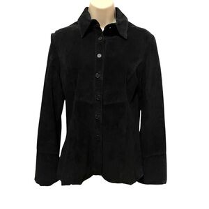 White House Black Market Black Genuine Suede Leather Button Up Shirt Size M